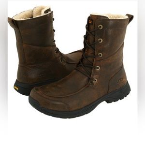 UGG Larus winter hiking brown leather sheepskin lined lace up ankle combat boots